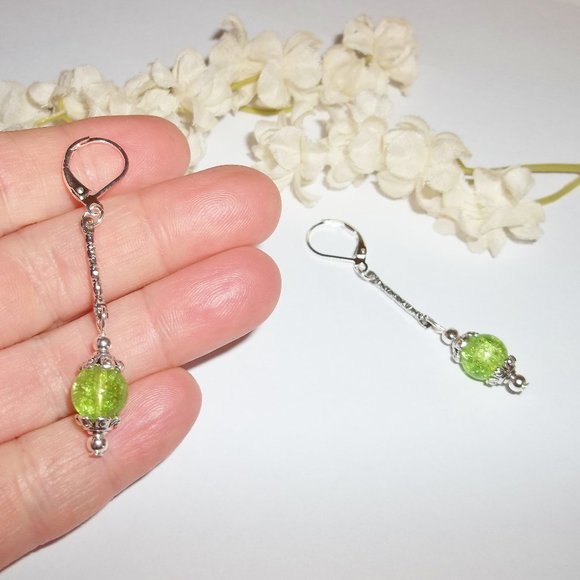 Long Earring Set Green Beaded Handmade NWT 5192 - Picture 6 of 8